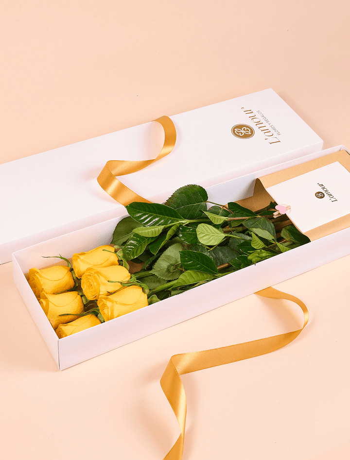 Caja De 6 Rosas Amarillas