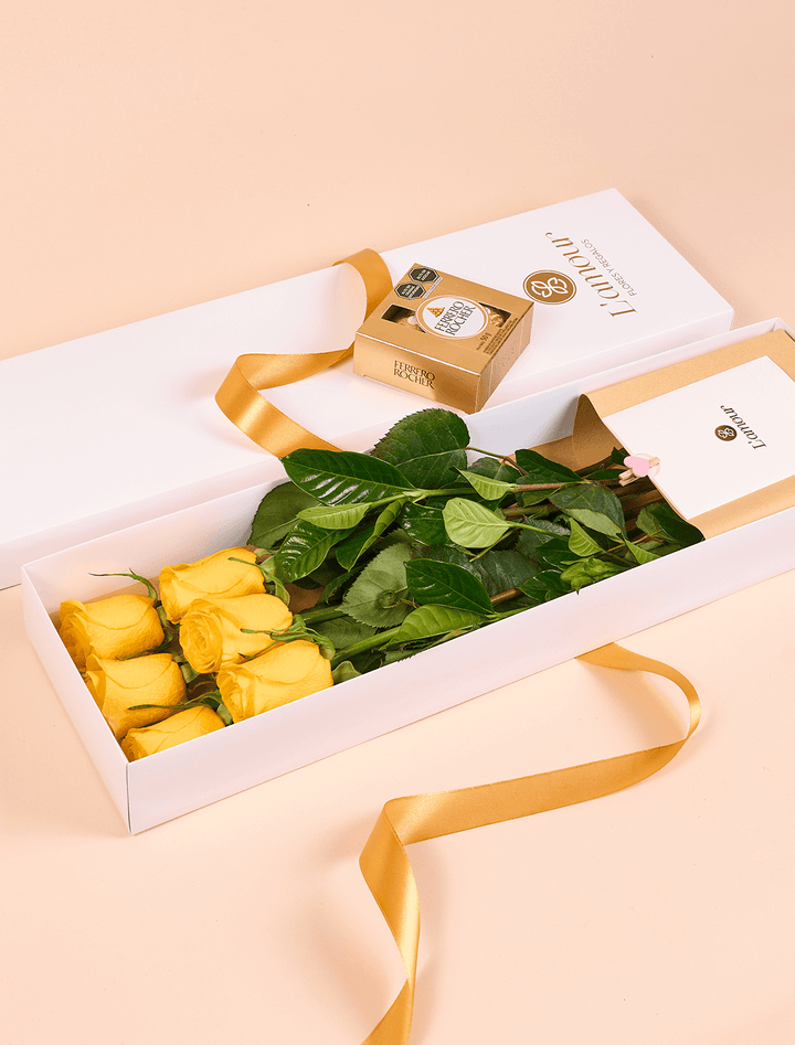 Caja De 6 Rosas y Chocolate